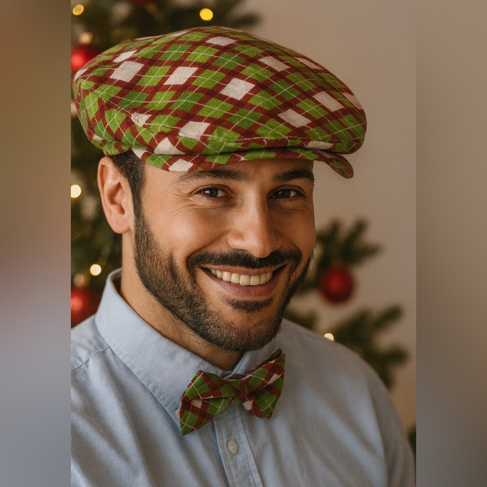 Holiday Argyle Newsboy Hat – Christmas Plaid – Christmas flat cap gift for him